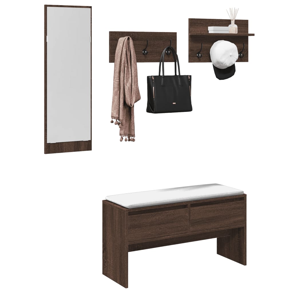 Vidaxl 4-delige garderobe set bewerkt hout bruin eikenkleurig