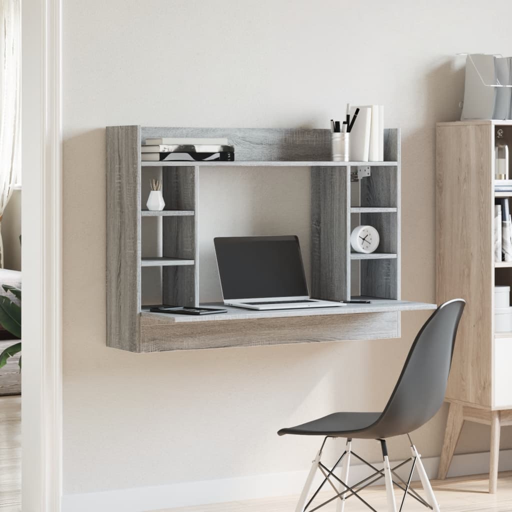 Vidaxl wandbureau 105x48x75 cm bewerkt hout grijs sonoma eikenkleurig