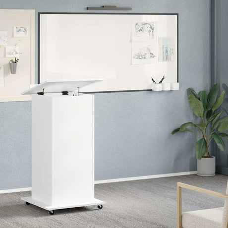 Vidaxl lessenaar met wielen en lade 55x55x107 cm bewerkt hout wit