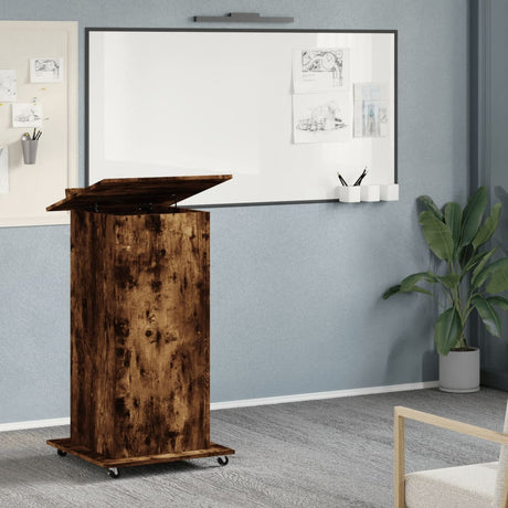 Vidaxl lessenaar met wielen en lade 55x55x107 cm hout gerookt eiken