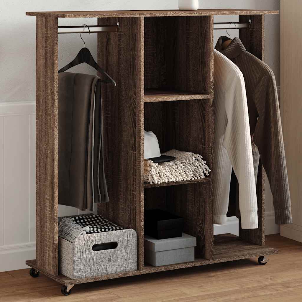Vidaxxl-Kleiderschrank mit Rollen 102x38x110 cm, fertiges Holz, braune Eiche