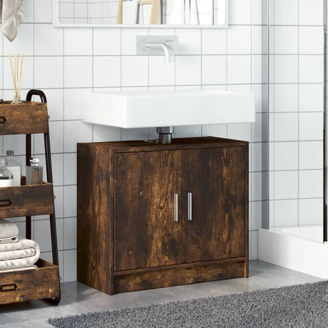 Vidaxl wastafelkast 63x29x55 cm bewerkt hout gerookt eikenkleurig