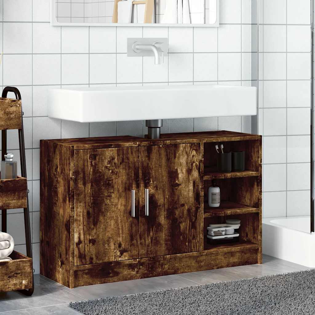 Vidaxl wastafelkast 90x29x55 cm bewerkt hout gerookt eikenkleurig