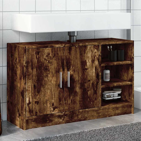 Vidaxl wastafelkast 90x29x55 cm bewerkt hout gerookt eikenkleurig