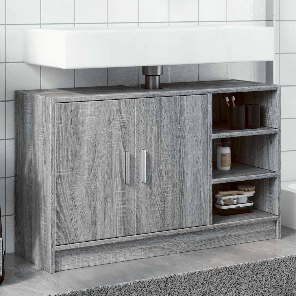 Vidaxl wastafelkast 90x29x55 cm bewerkt hout grijs sonoma eikenkleurig
