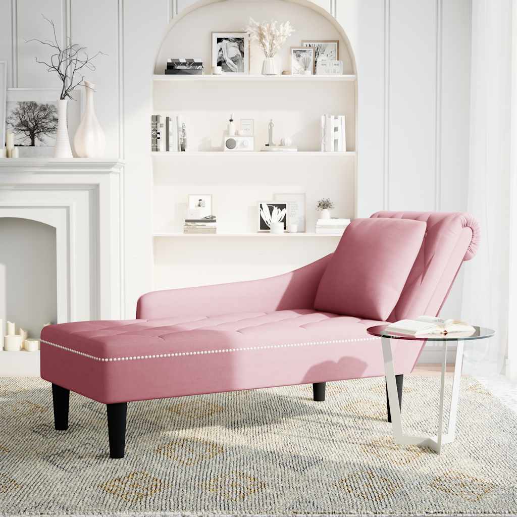 Vidaxl chaise longue met kussen en rechterarmleuning fluweel roze