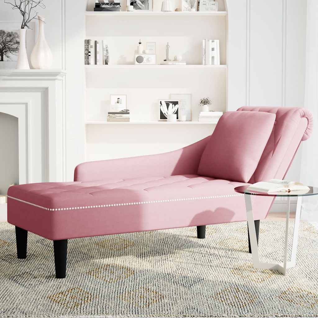 Vidaxl chaise longue met kussen en rechterarmleuning fluweel roze
