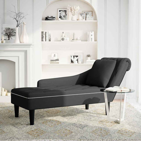 Vidaxl chaise longue met kussen en rechterarmleuning fluweel zwart