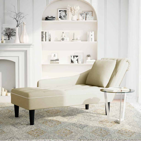 Vidaxl chaise longue met kussen rechterarmleuning fluweel crèmekleurig
