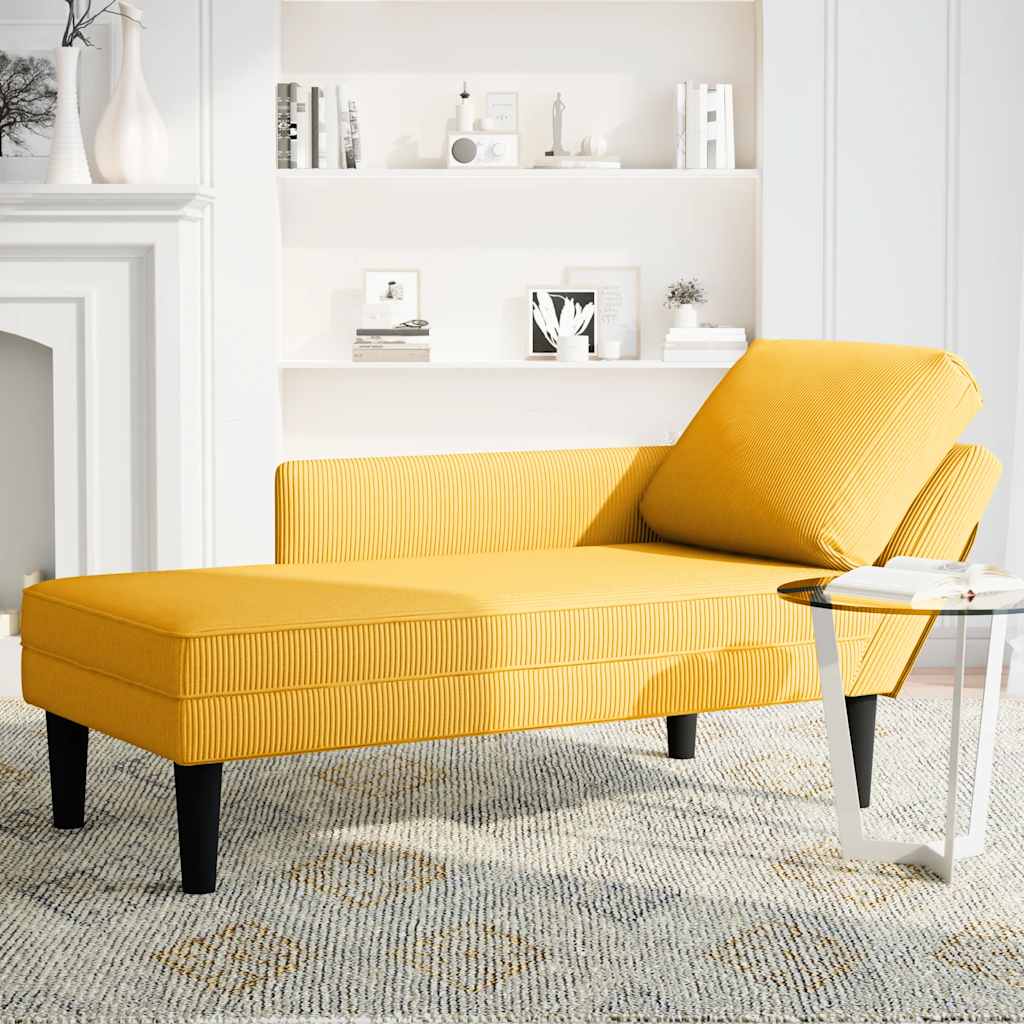 Vidaxl chaise longue met kussen corduroy stof lichtgeel