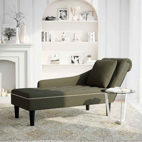 Vidaxl chaise longue met kussen rechterarmleuning kunstleer legergroen