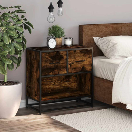 Vidaxl nachtkastje 60x31x60 cm bewerkt hout en metaal gerookt eiken