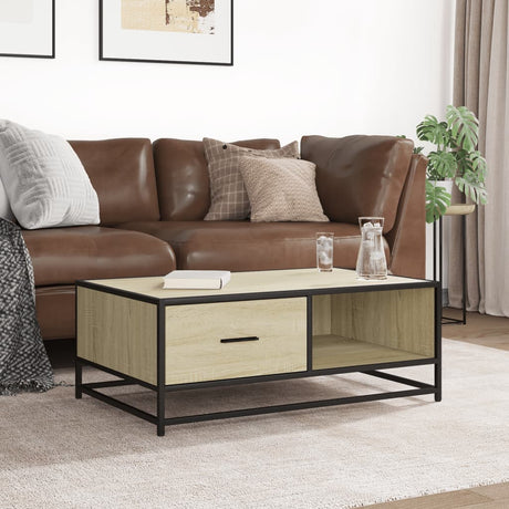 Vidaxl salontafel 90x57x35 cm bewerkt hout en metaal sonoma eiken