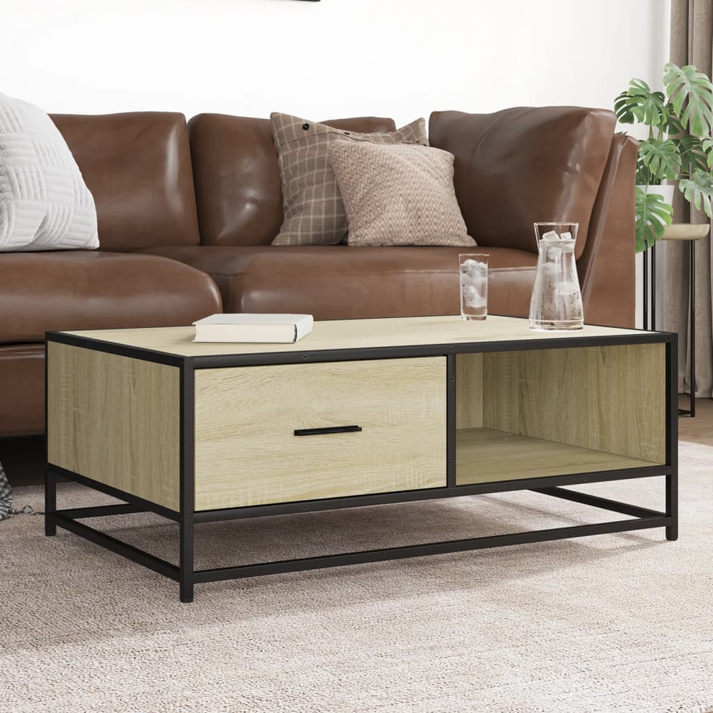 Vidaxl salontafel 90x57x35 cm bewerkt hout en metaal sonoma eiken