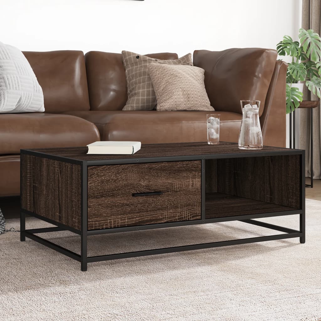Vidaxl salontafel 90x57x35 cm bewerkt hout en metaal bruin eikenkleur