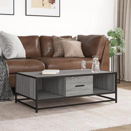 Vidaxl salontafel 100x57x35 cm bewerkt hout en metaal grijs sonoma
