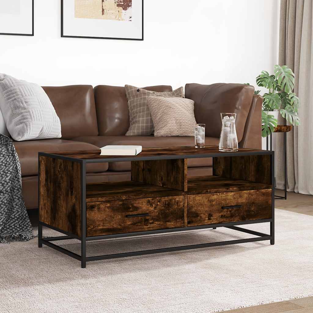 Vidaxl salontafel 100x50x45 cm bewerkt hout en metaal gerookt eiken