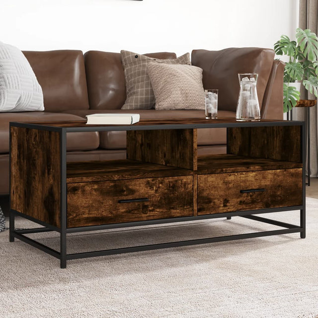 Vidaxl salontafel 100x50x45 cm bewerkt hout en metaal gerookt eiken