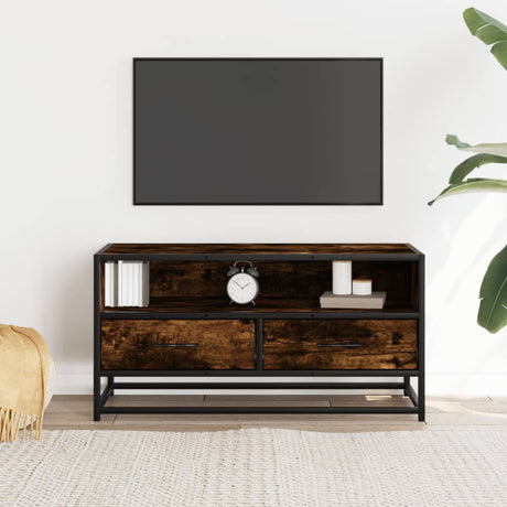 Vidaxl tv-meubel 80x34,5x40cm bewerkt hout metaal gerookt eikenkleurig