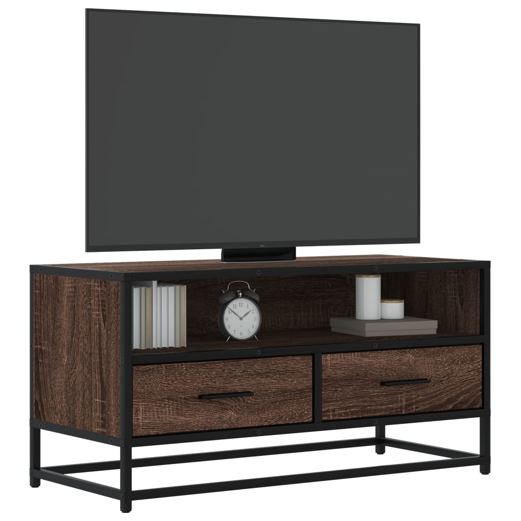 Vidaxl tv-meubel 80x34,5x40 cm bewerkt hout metaal bruin eikenkleur