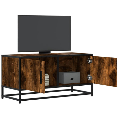 Vidaxl tv-meubel 80x34,5x40cm bewerkt hout metaal gerookt eikenkleurig