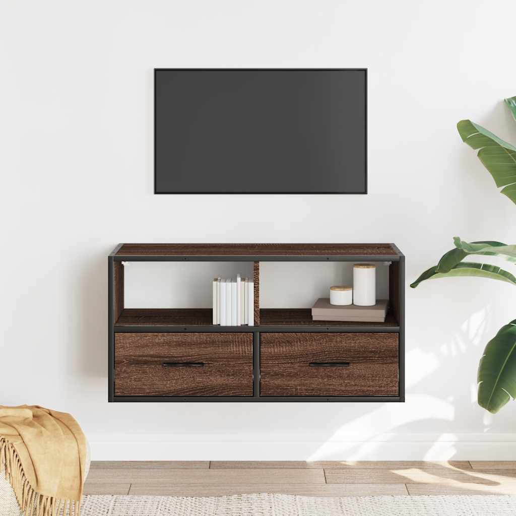 Vidaxl tv-meubel 80x31x39,5 cm bewerkt hout metaal bruin eikenkleurig