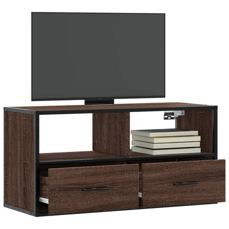 Vidaxl tv-meubel 80x31x39,5 cm bewerkt hout metaal bruin eikenkleurig