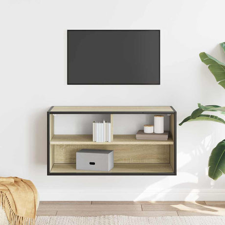 Vidaxl tv-meubel 80x31x39,5 cm bewerkt hout metaal sonoma eikenkleurig