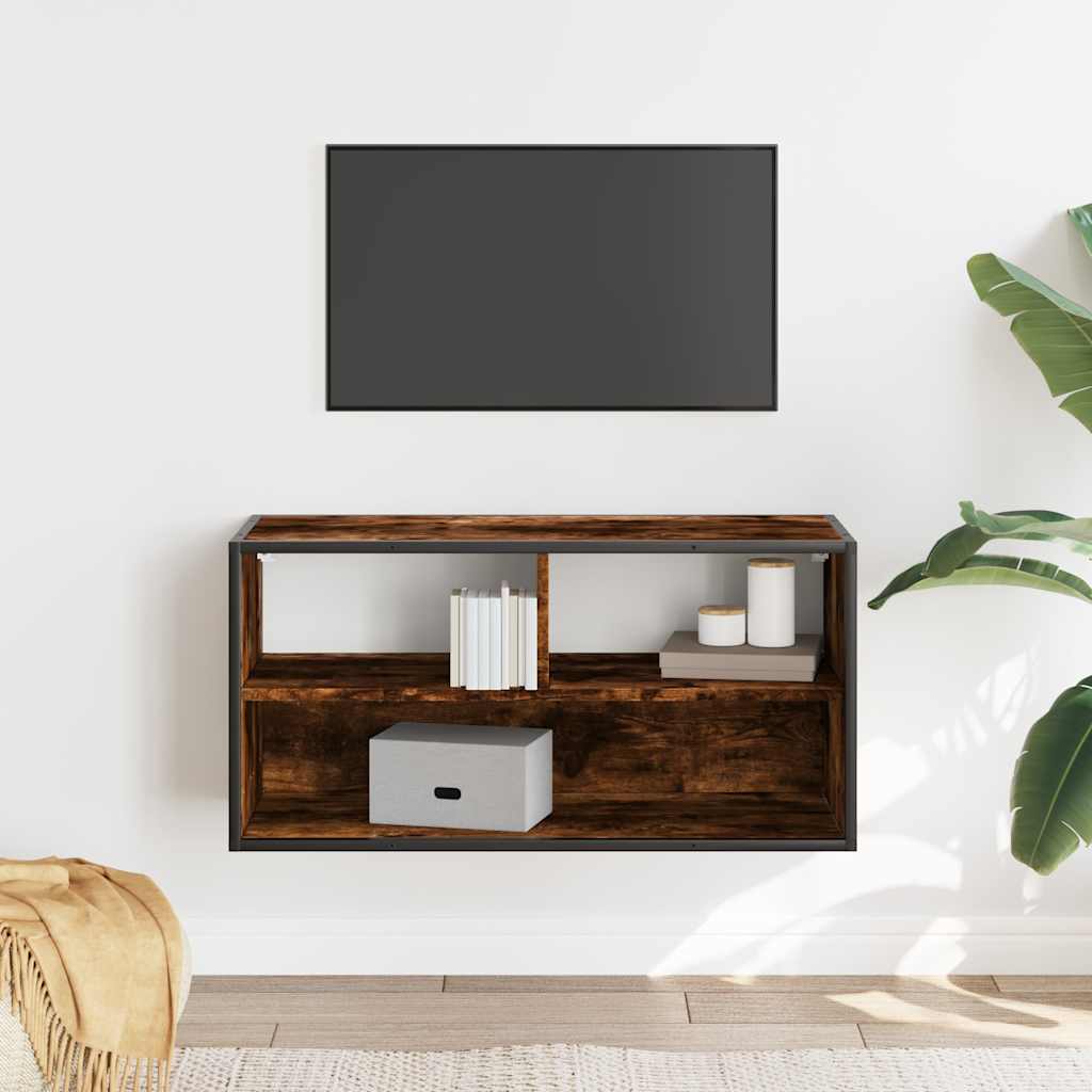 Vidaxl tv-meubel 80x31x39,5cm bewerkt hout metaal gerookt eikenkleurig