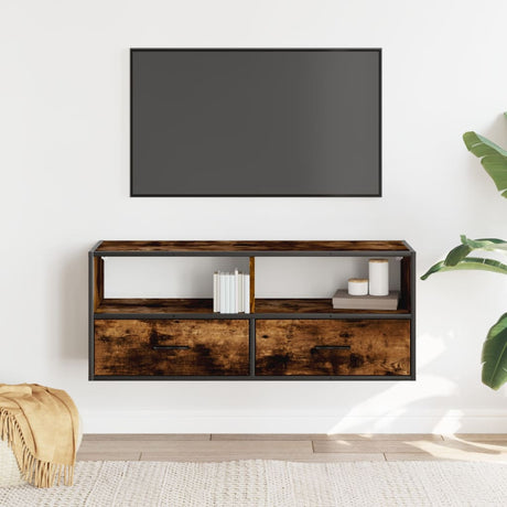 Vidaxl tv-meubel 100x31x39,5 cm bewerkt hout metaal gerookt eikenkleur