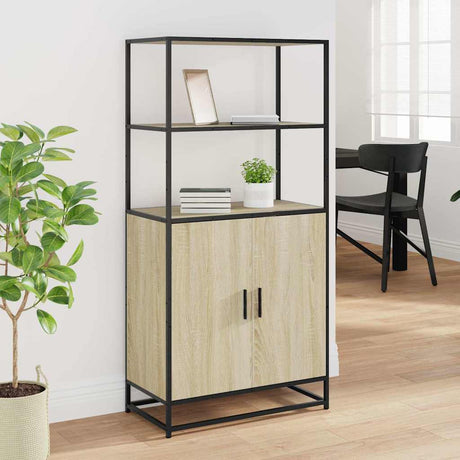 Vidaxl hoge kast 68x35x139 cm bewerkt hout en metaal zwart