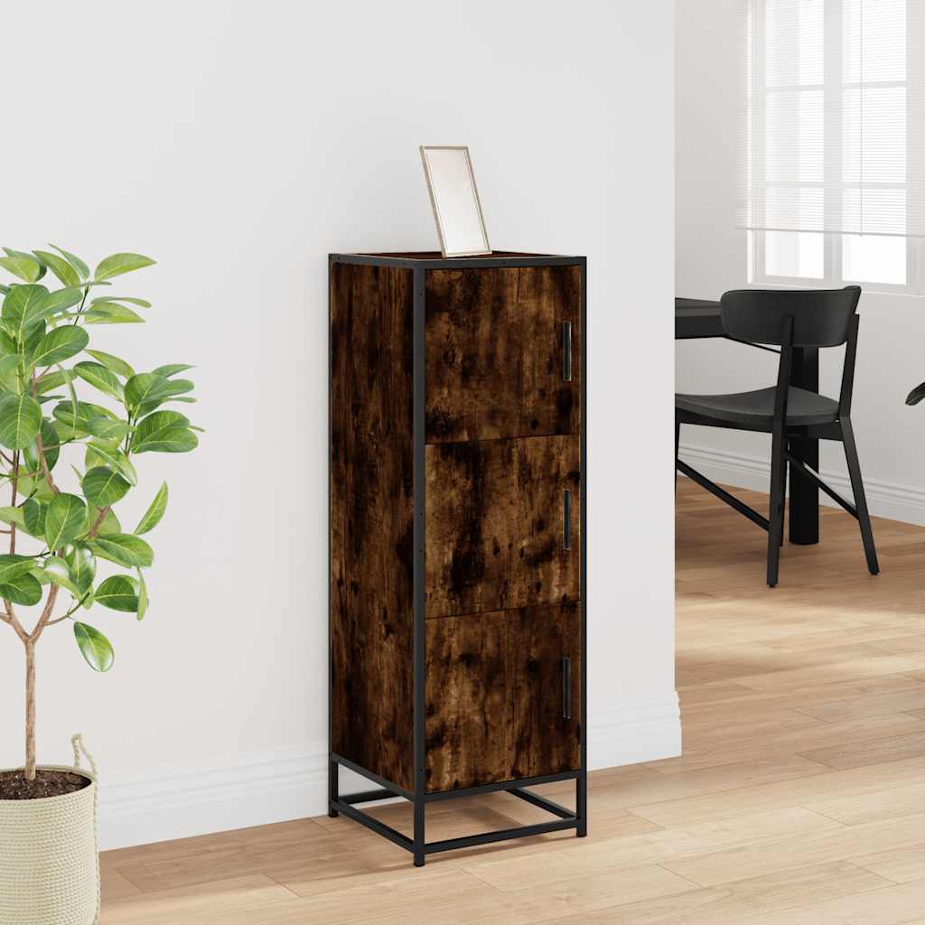 Vidaxl hoge kast 35,5x35x106,5 cm bewerkt hout en metaal gerookt eiken