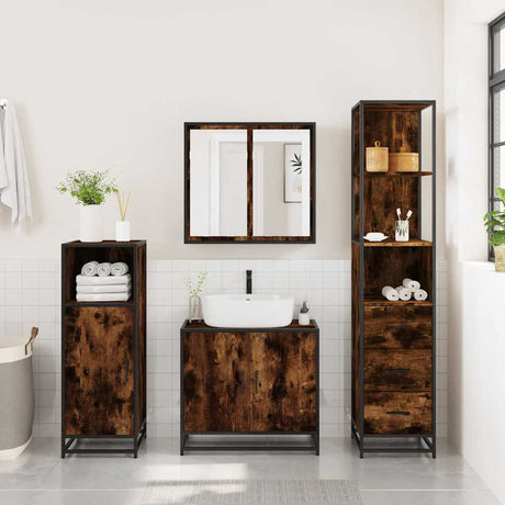 Vidaxl badkamerkast 35x37,5x166 cm bewerkt hout gerookt eikenkleurig