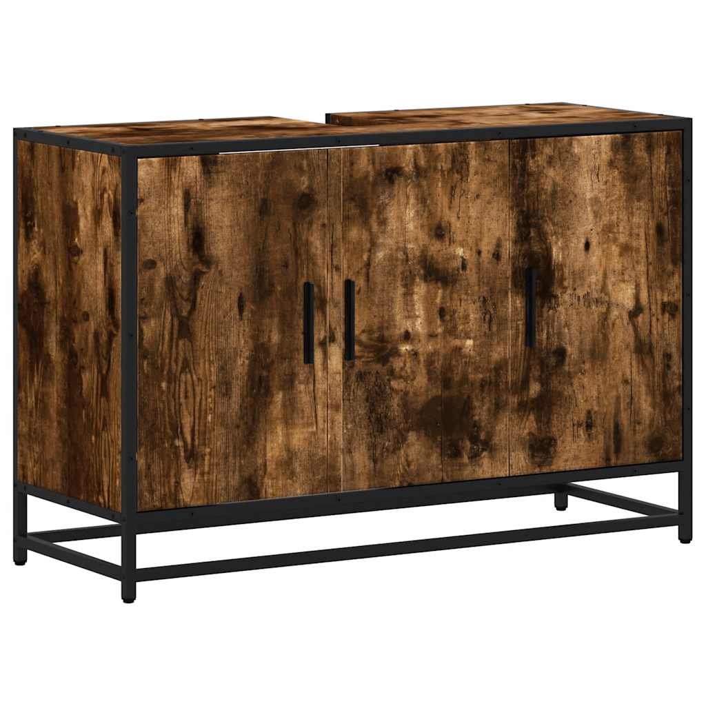 Vidaxl wastafelkast 90x33x60 cm bewerkt hout gerookt eikenkleurig