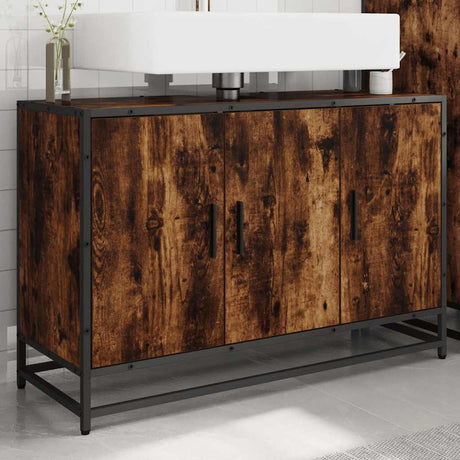 Vidaxl wastafelkast 90x33x60 cm bewerkt hout gerookt eikenkleurig