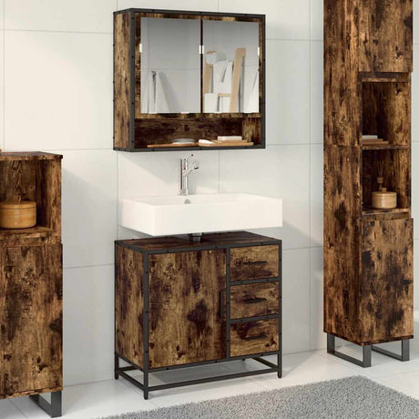 Vidaxl wastafelkast 65x33x60 cm bewerkt hout gerookt eikenkleurig