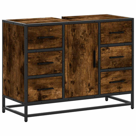 Vidaxl wastafelkast 80x33x60 cm bewerkt hout gerookt eikenkleurig