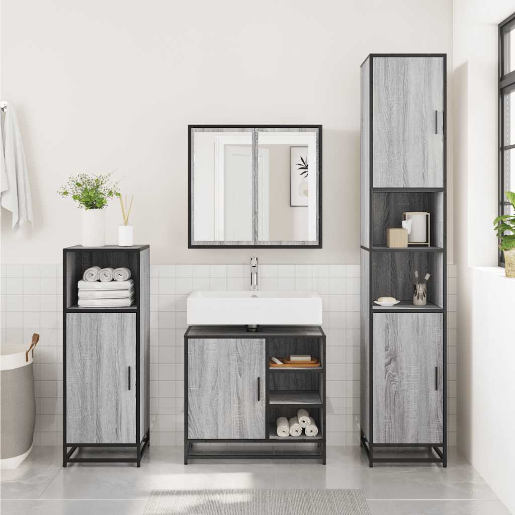 Vidaxl wastafelkast 65x33x60 cm bewerkt hout grijs sonoma eikenkleurig
