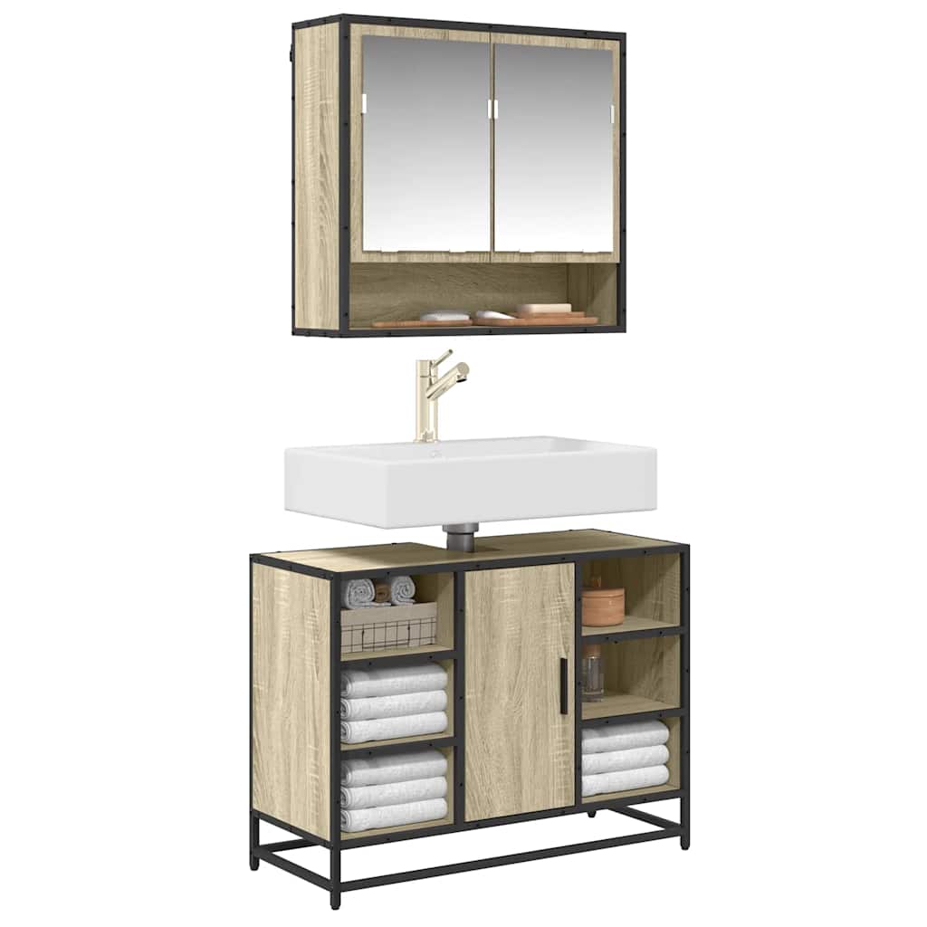 Vidaxl wastafelkast sonoma eiken 80x33x60 cm bewerkt hout