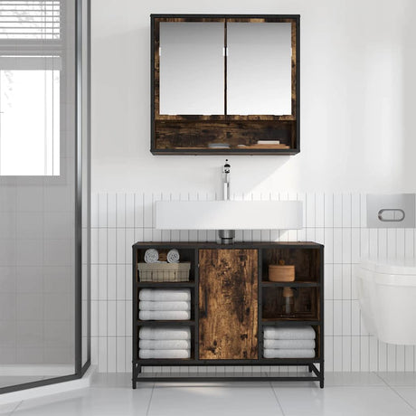 Vidaxl wastafelkast 80x33x60 cm bewerkt hout gerookt eikenkleurig