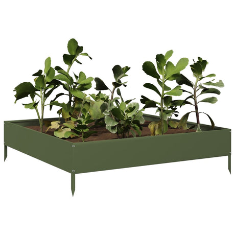 Vidaxx Pflanzgefäß erhöht 100x100x26 cm Stahl olivgrün