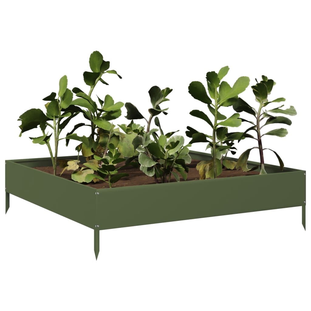 Vidaxx Pflanzgefäß erhöht 100x100x26 cm Stahl olivgrün