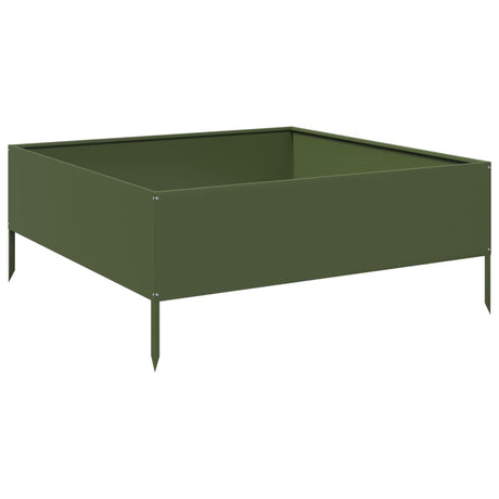 VidaXL Pflanzgefäß erhöht 100x100x25 cm Stahl olivgrün