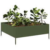 VidaXL Pflanzgefäß erhöht 100x100x25 cm Stahl olivgrün