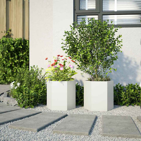 Vidaxx Pflanzgefäße 2 Stk. Sechseck 46x40x45 cm Stahl weiß