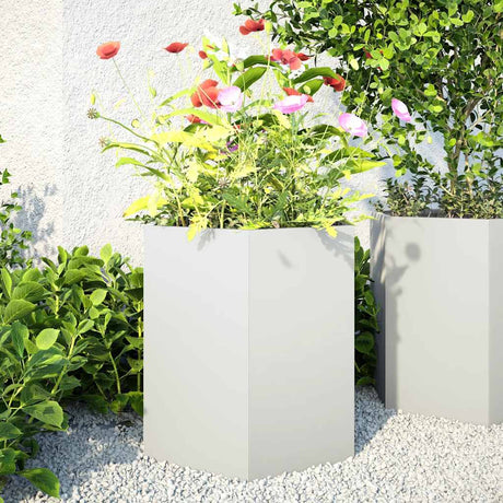 Vidaxx Pflanzgefäße 2 Stk. Sechseck 46x40x45 cm Stahl weiß