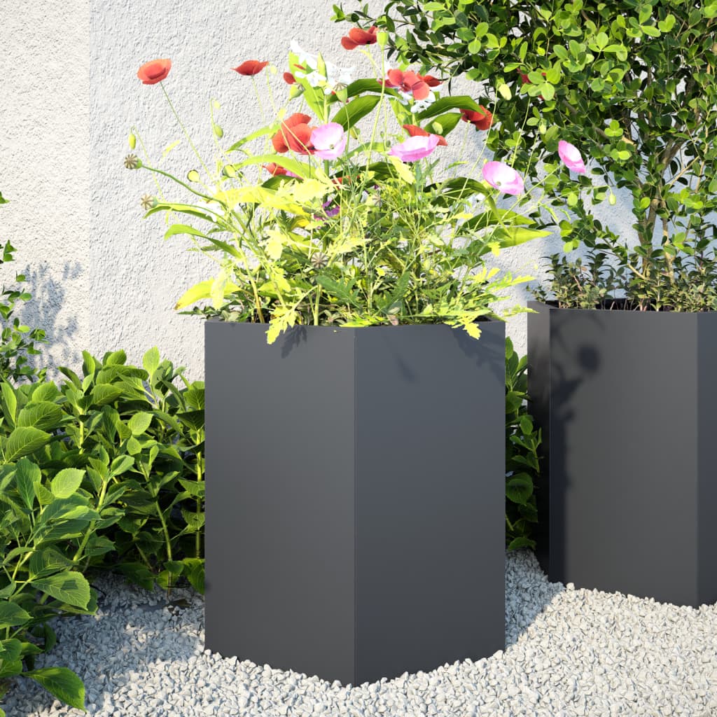 Vidaxx Pflanzgefäße 2 Stück Sechseck 46x40x45 cm Stahl Anthrazit