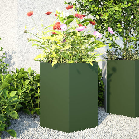 Vidaxx Pflanzgefäße 2 Stück Sechseck 46x40x45 cm Stahl olivgrün