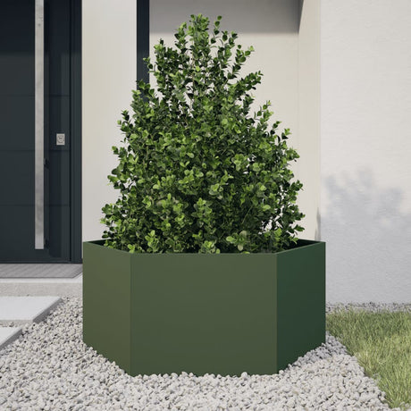 Vidaxx Pflanzgefäß Sechseck 104x90x45 cm Stahl olivgrün