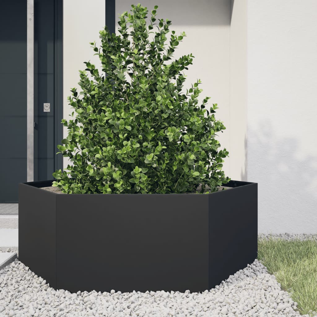 Vidaxx Pflanzgefäß Sechseck 138x120x45 cm Stahl schwarz